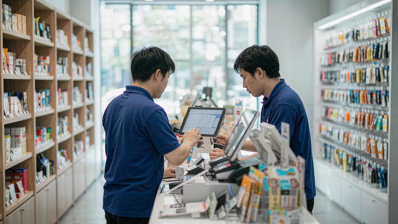 品牌门店员工通过平板核对会员与销售数据